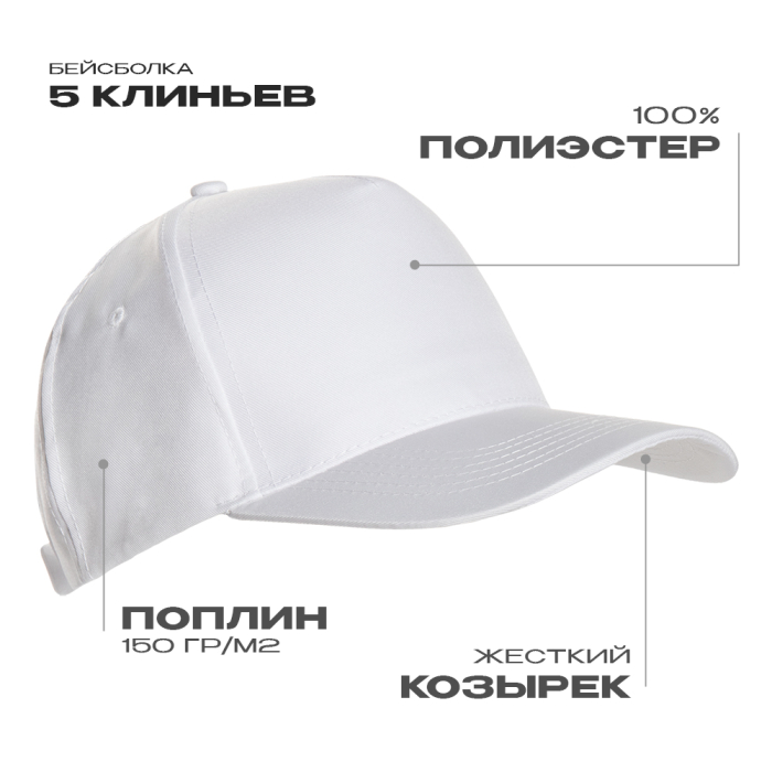 Бейсболка STAN 5 клиньев полиэстер 150, 10P