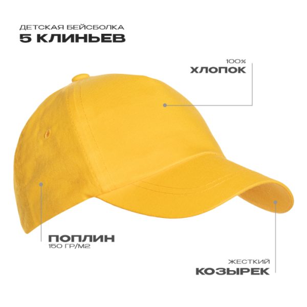 Бейсболка детская STAN 5 клиньев хлопок 150, 10JU Бейсболка детская STAN 5 клиньев хлопок 150, 10JU