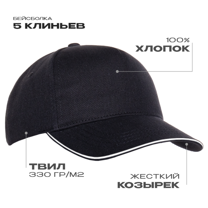Бейсболка с кантом STAN 5 клиньев хлопок 330, 04
