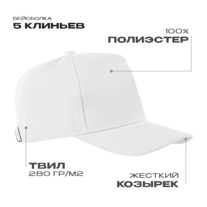 Бейсболка STAN 5 клиньев полиэстер 280, 20